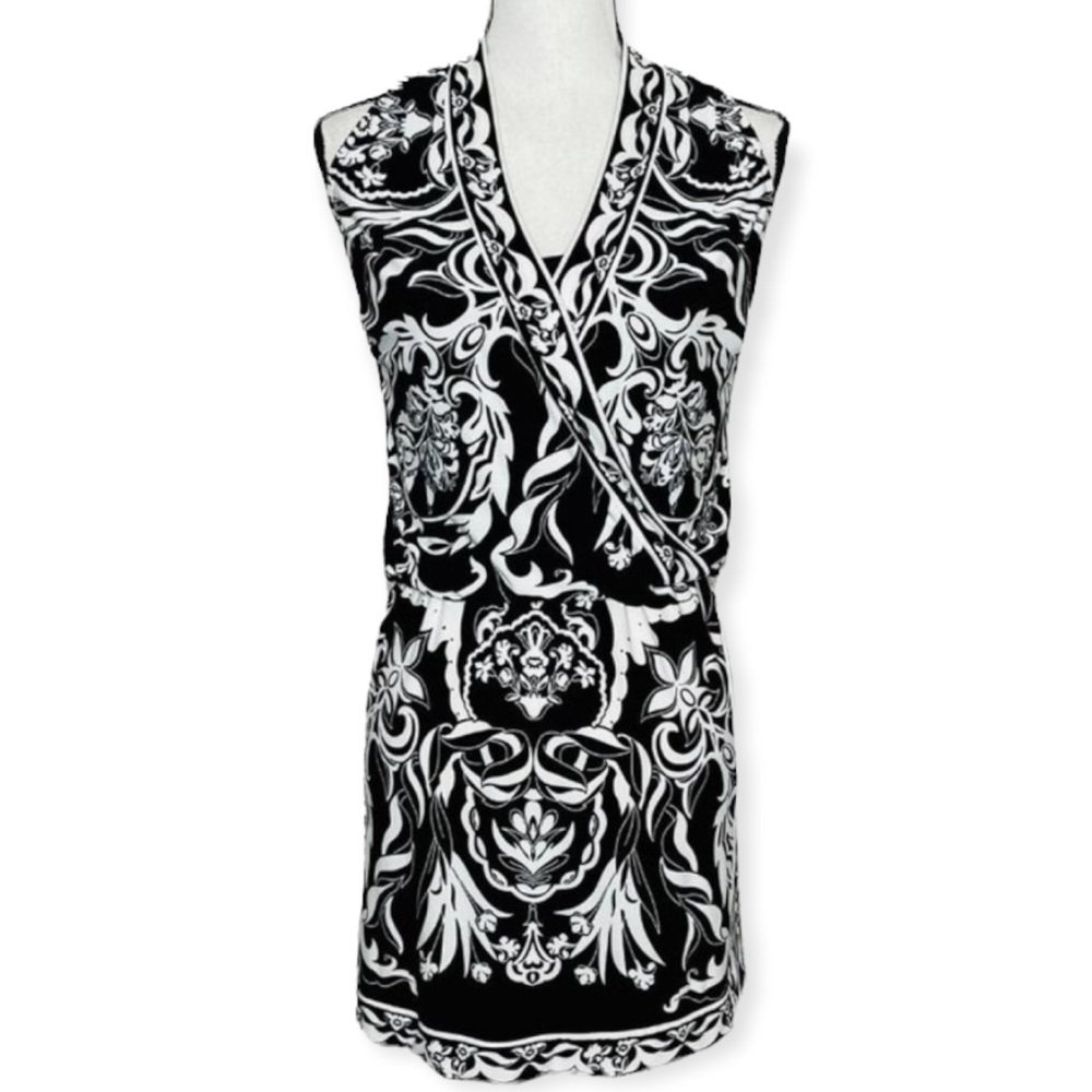 White House Black Market Damask Semi Blouson Dress Extra Small